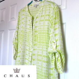 Chaus 3/4 Tab Sleeve Abstract Print Tunic Blouse with Zipper Detail Size M